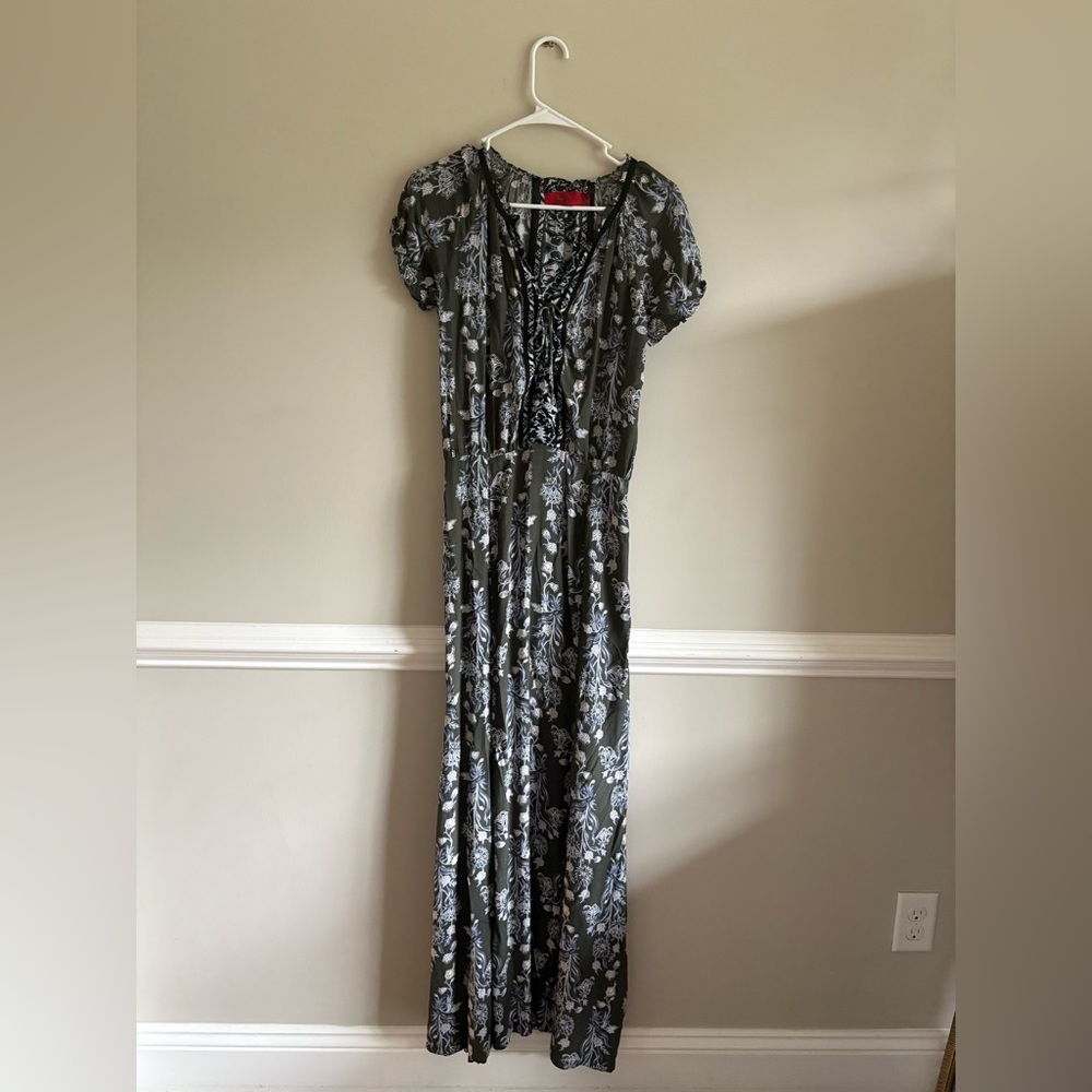 Tigerlily maxi dress, dark green with flowers.